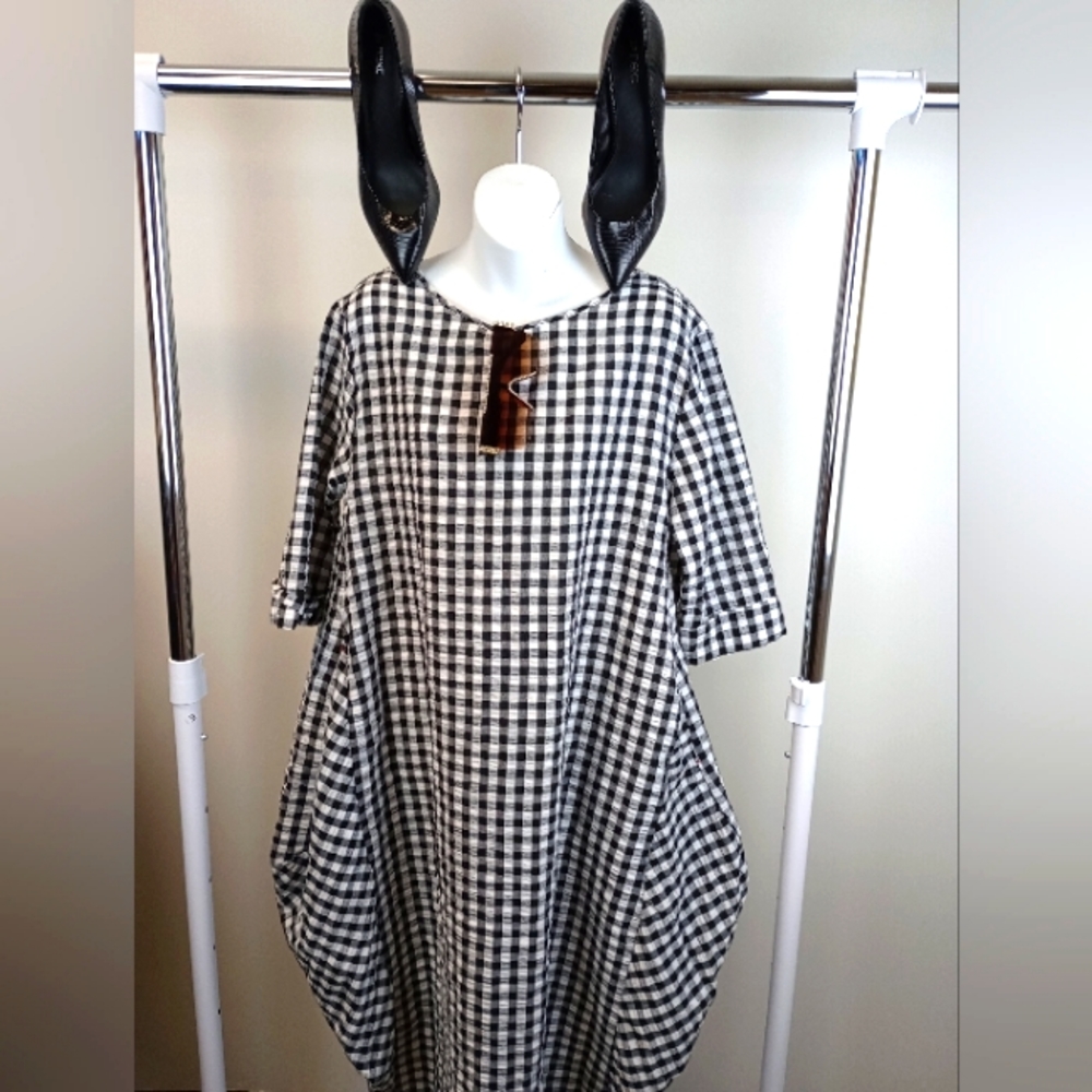 Checkered black and white parachute dress
